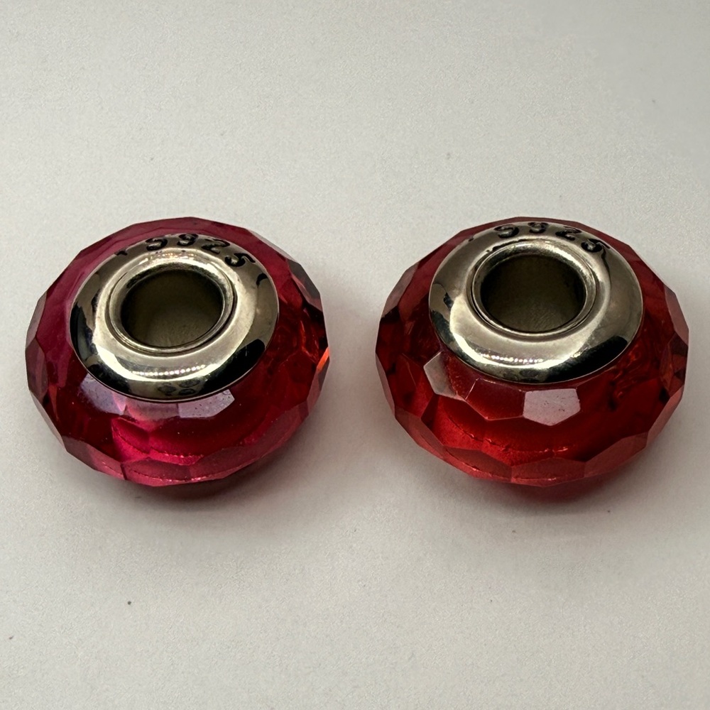 New Raspberry Ruby Faceted Glass Charms Sterling Core – Pair